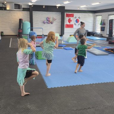 Kids Tumbling Class at The RAZ Rockland Kids tumbling class in action on the blue floor at The RAZ in Rockland